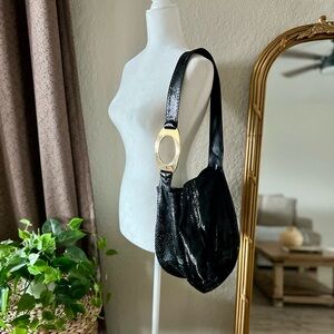 Valentino Garavani Python Snake Black Gold Buckle Shoulder Bag